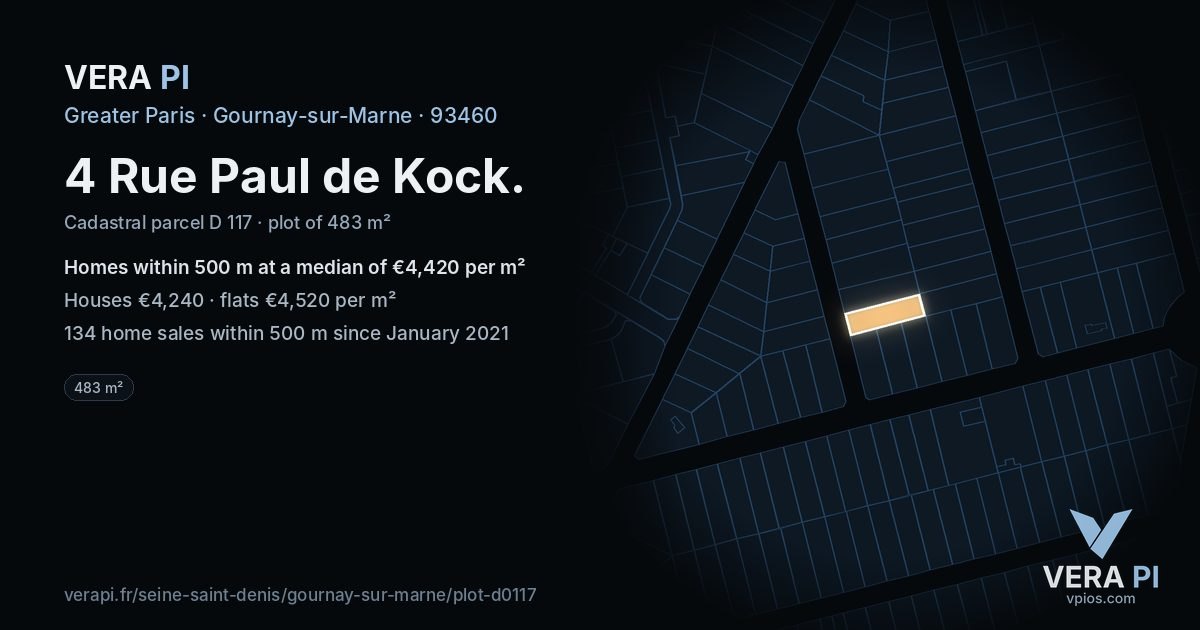 4 Rue Paul de Kock, Gournay-sur-Marne at night – the plot lit, the parcels around coloured by the prices near them
