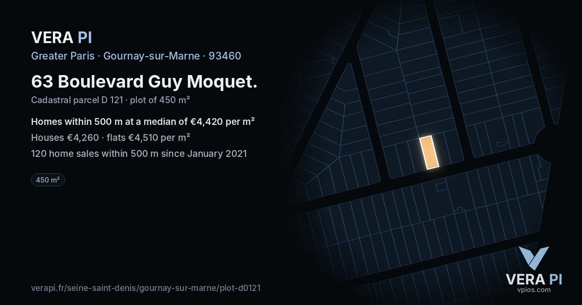 63 Boulevard Guy Moquet, Gournay-sur-Marne at night – the plot lit, the parcels around coloured by the prices near them