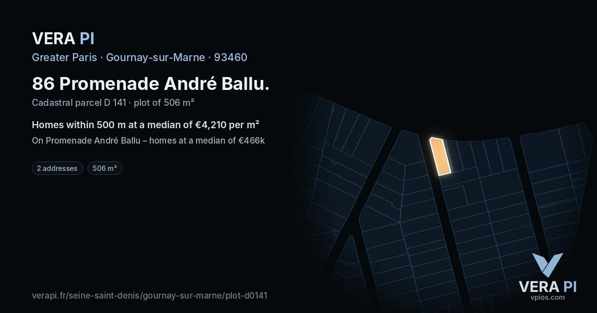 86 Promenade André Ballu, Gournay-sur-Marne at night – the plot lit, the parcels around coloured by the prices near them
