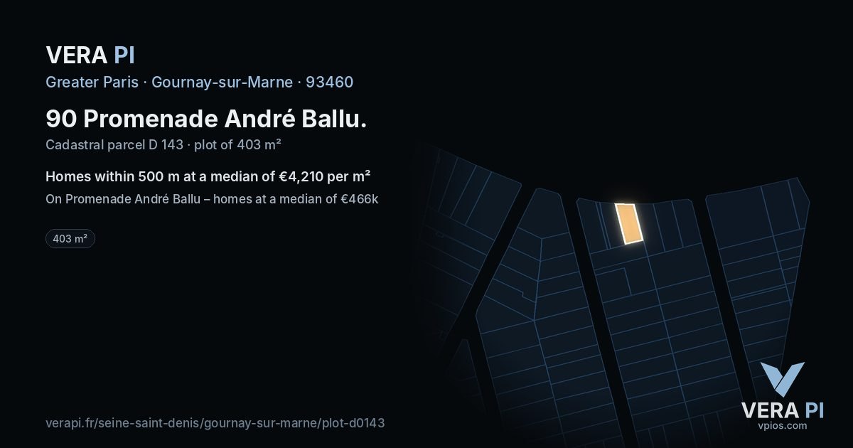 90 Promenade André Ballu, Gournay-sur-Marne at night – the plot lit, the parcels around coloured by the prices near them