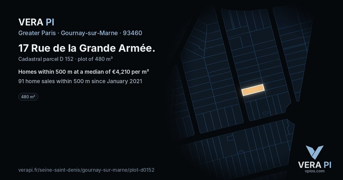 17 Rue de la Grande Armée, Gournay-sur-Marne at night – the plot lit, the parcels around coloured by the prices near them