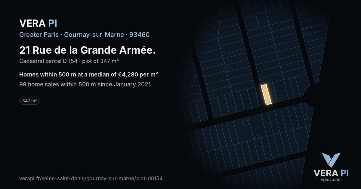 21 Rue de la Grande Armée, Gournay-sur-Marne at night – the plot lit, the parcels around coloured by the prices near them