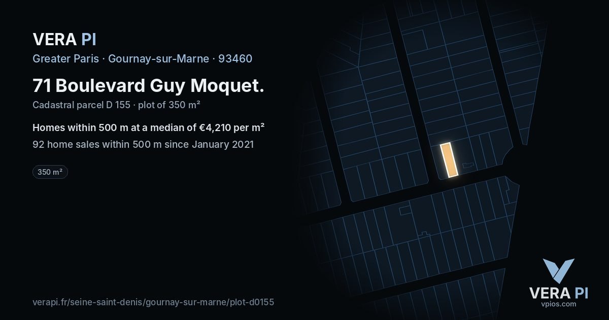71 Boulevard Guy Moquet, Gournay-sur-Marne at night – the plot lit, the parcels around coloured by the prices near them