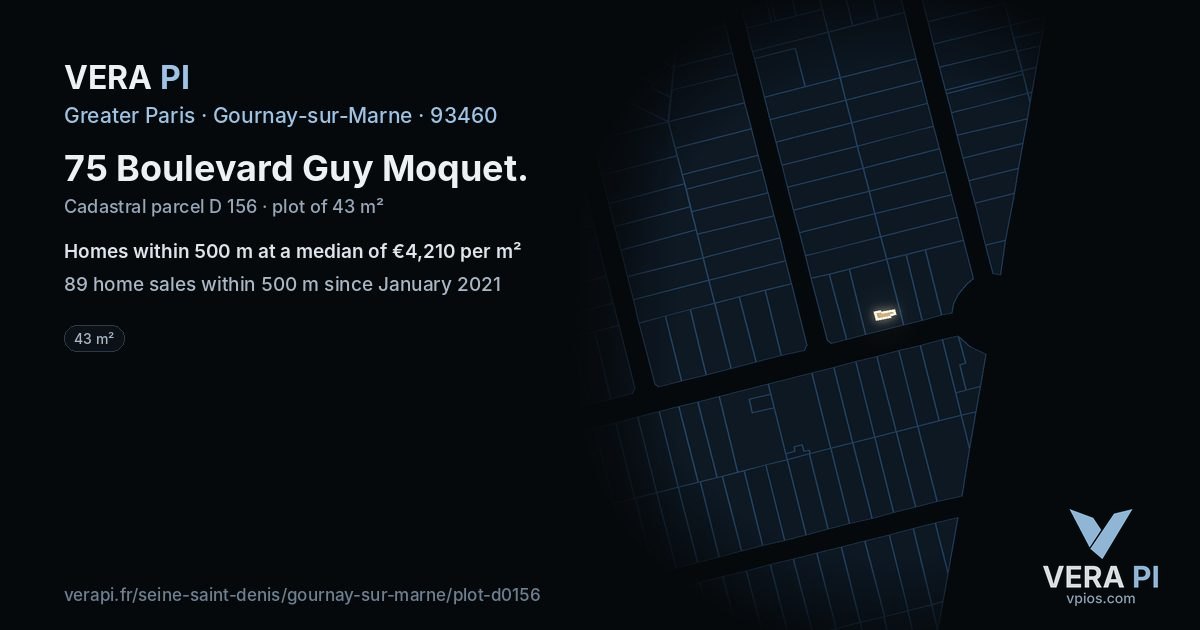 75 Boulevard Guy Moquet, Gournay-sur-Marne at night – the plot lit, the parcels around coloured by the prices near them