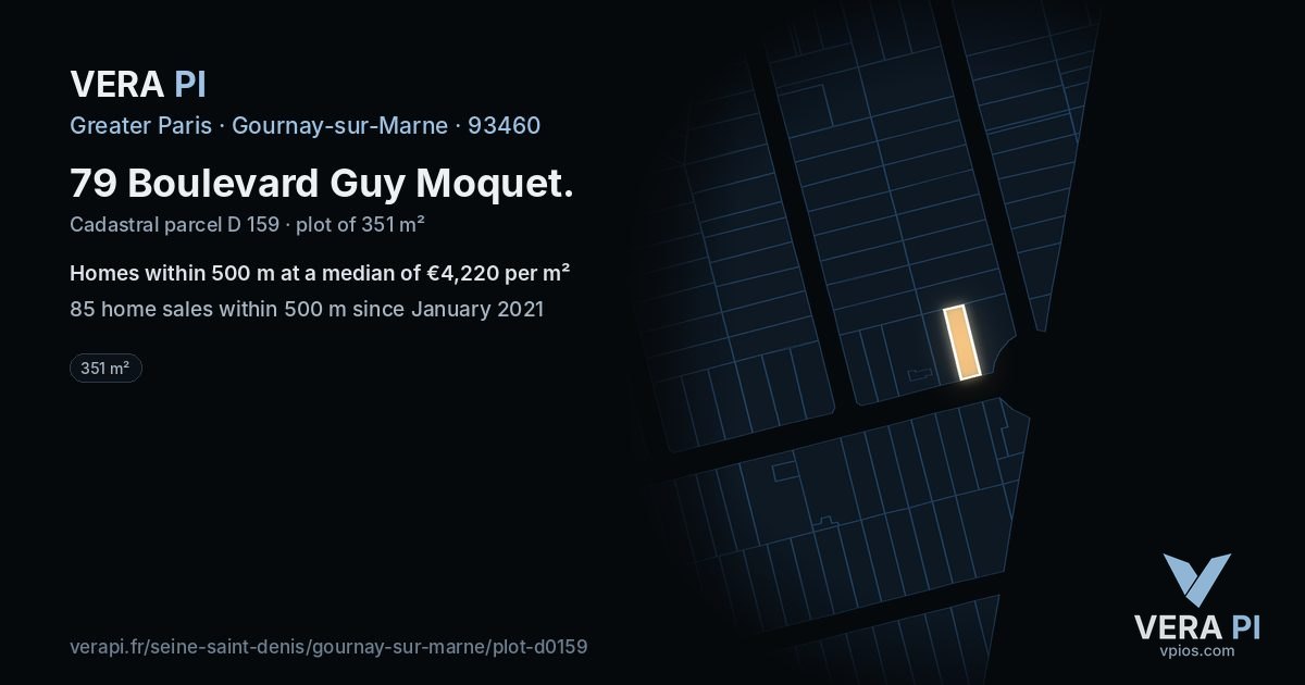 79 Boulevard Guy Moquet, Gournay-sur-Marne at night – the plot lit, the parcels around coloured by the prices near them
