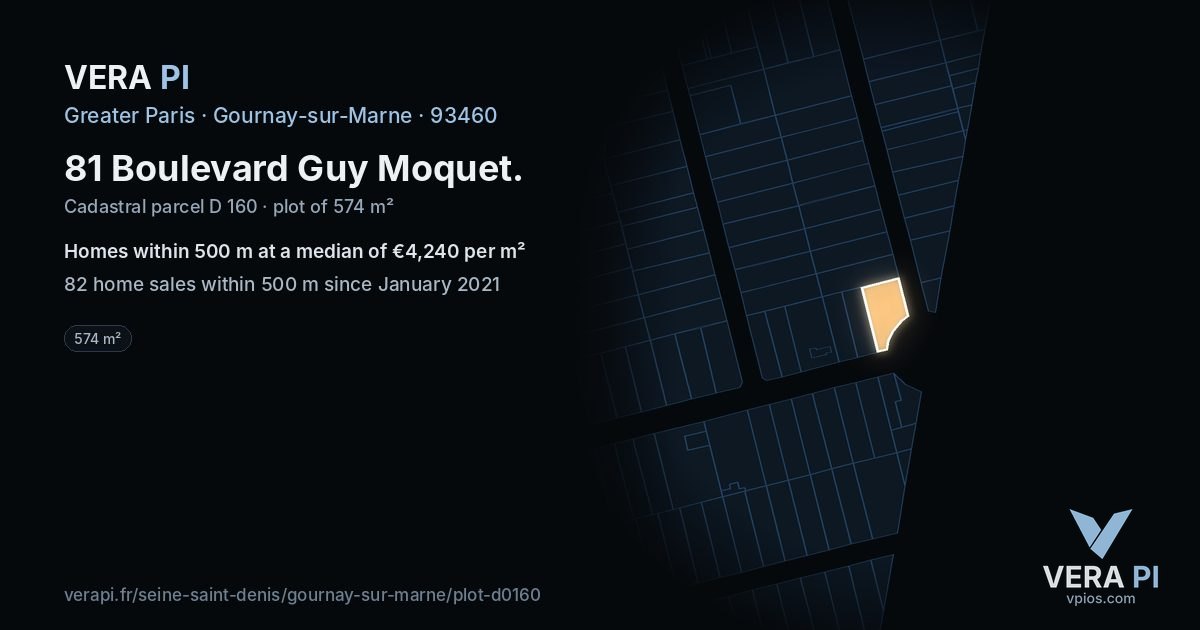 81 Boulevard Guy Moquet, Gournay-sur-Marne at night – the plot lit, the parcels around coloured by the prices near them