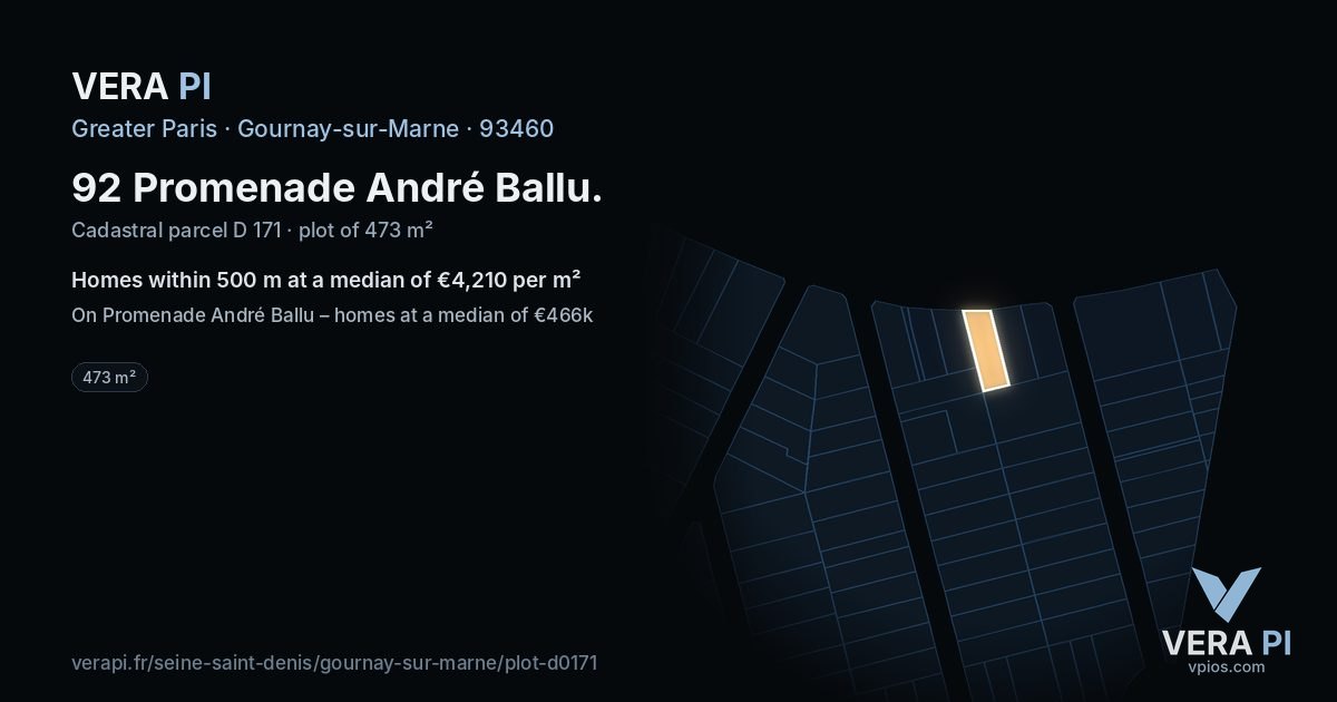 92 Promenade André Ballu, Gournay-sur-Marne at night – the plot lit, the parcels around coloured by the prices near them