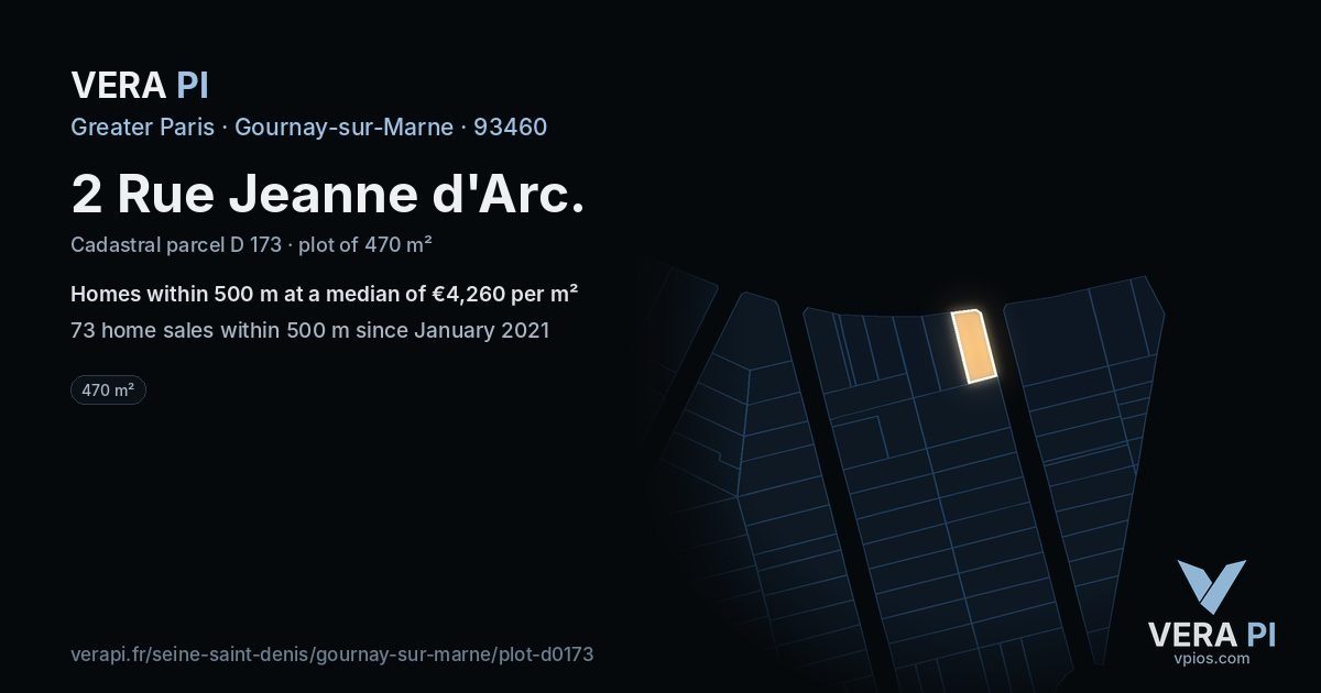 2 Rue Jeanne d'Arc, Gournay-sur-Marne at night – the plot lit, the parcels around coloured by the prices near them
