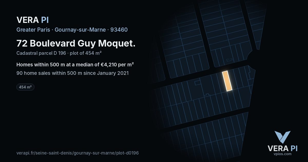 72 Boulevard Guy Moquet, Gournay-sur-Marne at night – the plot lit, the parcels around coloured by the prices near them