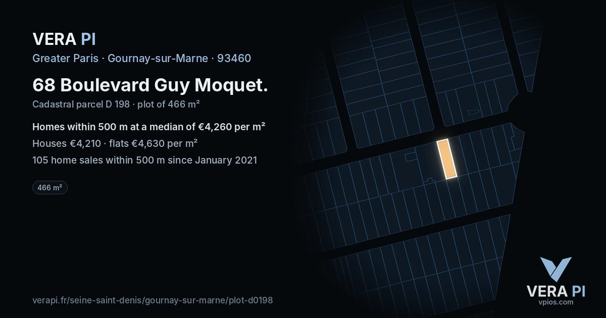 68 Boulevard Guy Moquet, Gournay-sur-Marne at night – the plot lit, the parcels around coloured by the prices near them