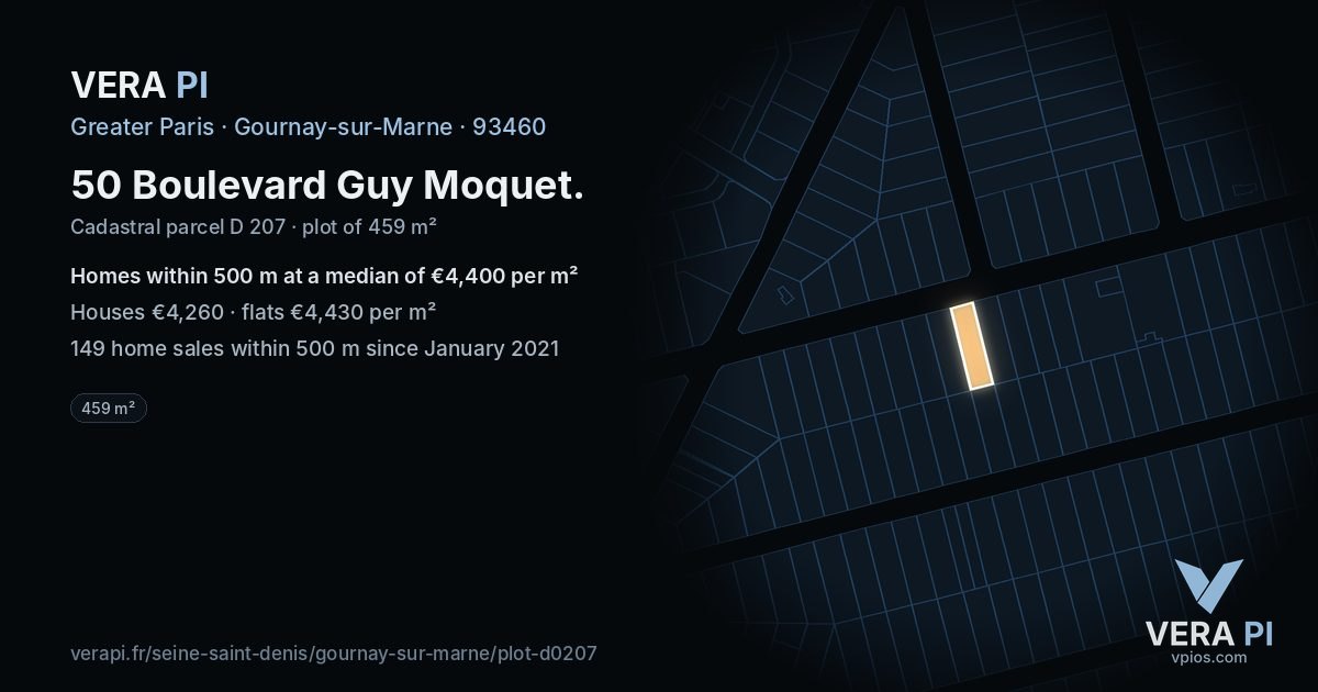 50 Boulevard Guy Moquet, Gournay-sur-Marne at night – the plot lit, the parcels around coloured by the prices near them