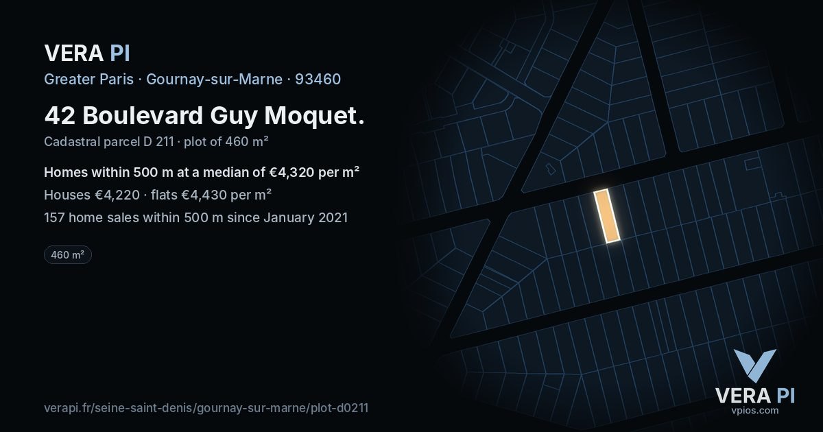 42 Boulevard Guy Moquet, Gournay-sur-Marne at night – the plot lit, the parcels around coloured by the prices near them