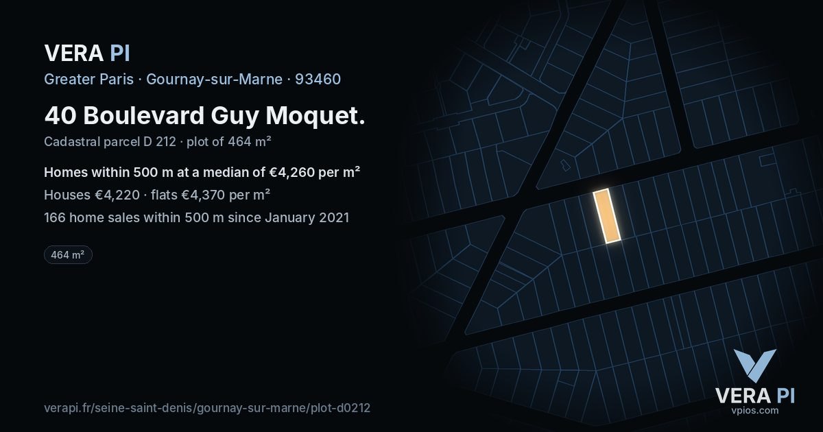 40 Boulevard Guy Moquet, Gournay-sur-Marne at night – the plot lit, the parcels around coloured by the prices near them