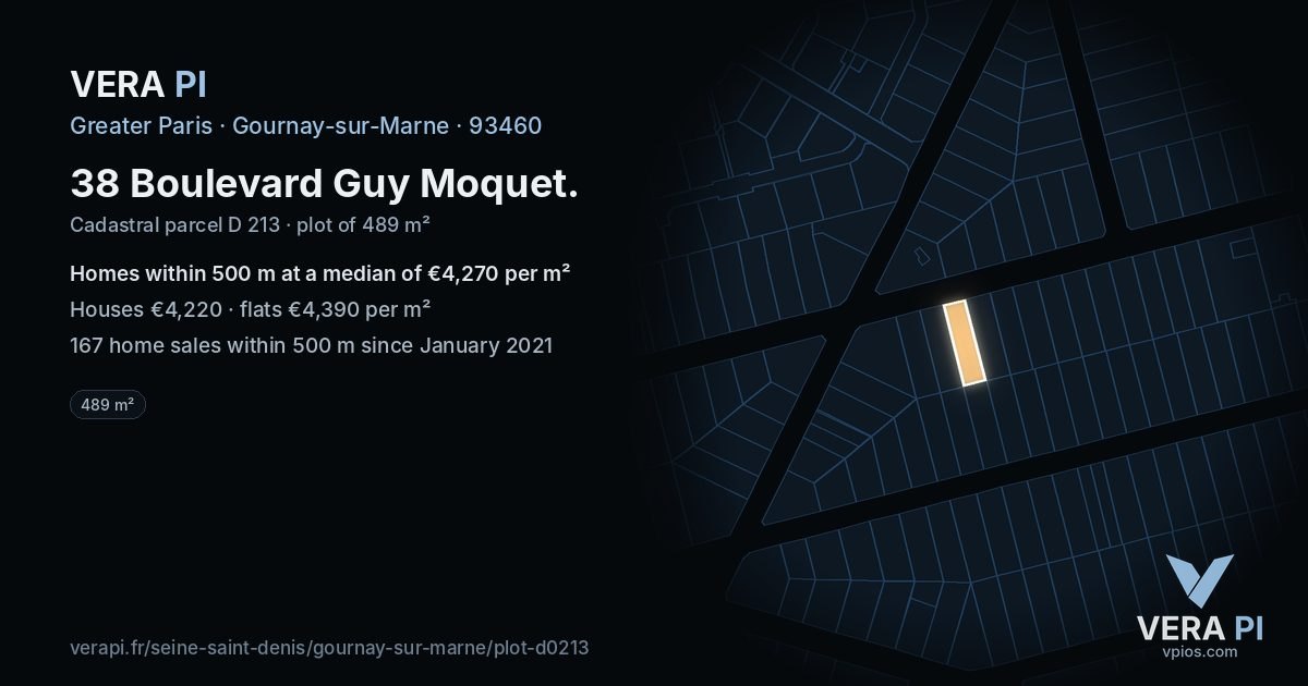 38 Boulevard Guy Moquet, Gournay-sur-Marne at night – the plot lit, the parcels around coloured by the prices near them