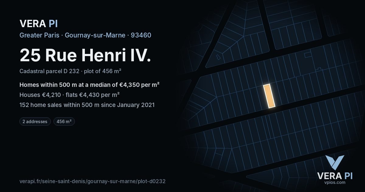 25 Rue Henri IV, Gournay-sur-Marne at night – the plot lit, the parcels around coloured by the prices near them