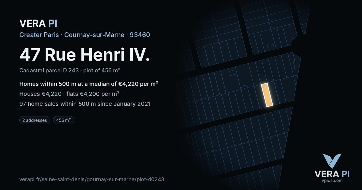 47 Rue Henri IV, Gournay-sur-Marne at night – the plot lit, the parcels around coloured by the prices near them