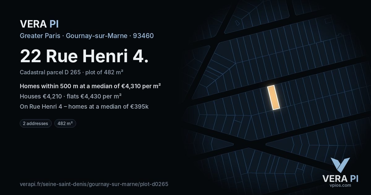 22 Rue Henri 4, Gournay-sur-Marne at night – the plot lit, the parcels around coloured by the prices near them