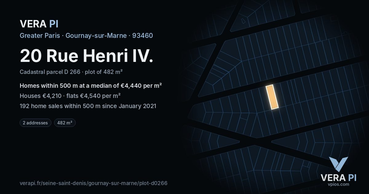 20 Rue Henri IV, Gournay-sur-Marne at night – the plot lit, the parcels around coloured by the prices near them