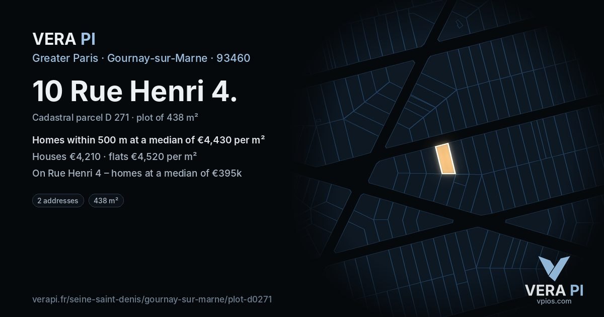 10 Rue Henri 4, Gournay-sur-Marne at night – the plot lit, the parcels around coloured by the prices near them