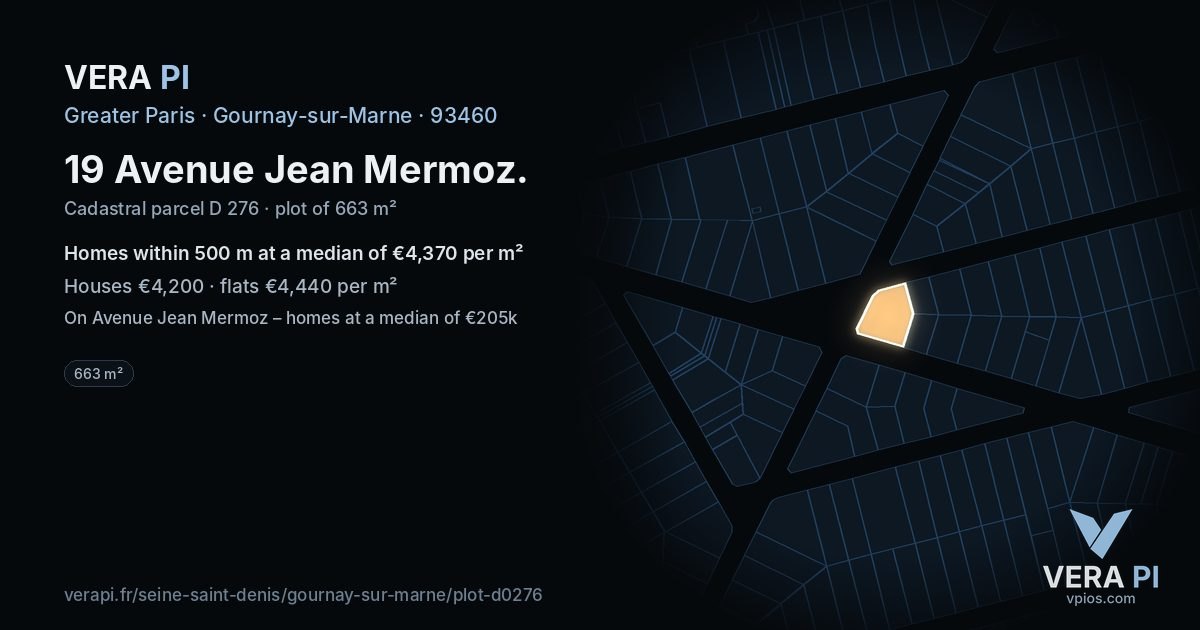 19 Avenue Jean Mermoz, Gournay-sur-Marne at night – the plot lit, the parcels around coloured by the prices near them