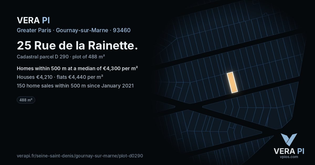 25 Rue de la Rainette, Gournay-sur-Marne at night – the plot lit, the parcels around coloured by the prices near them
