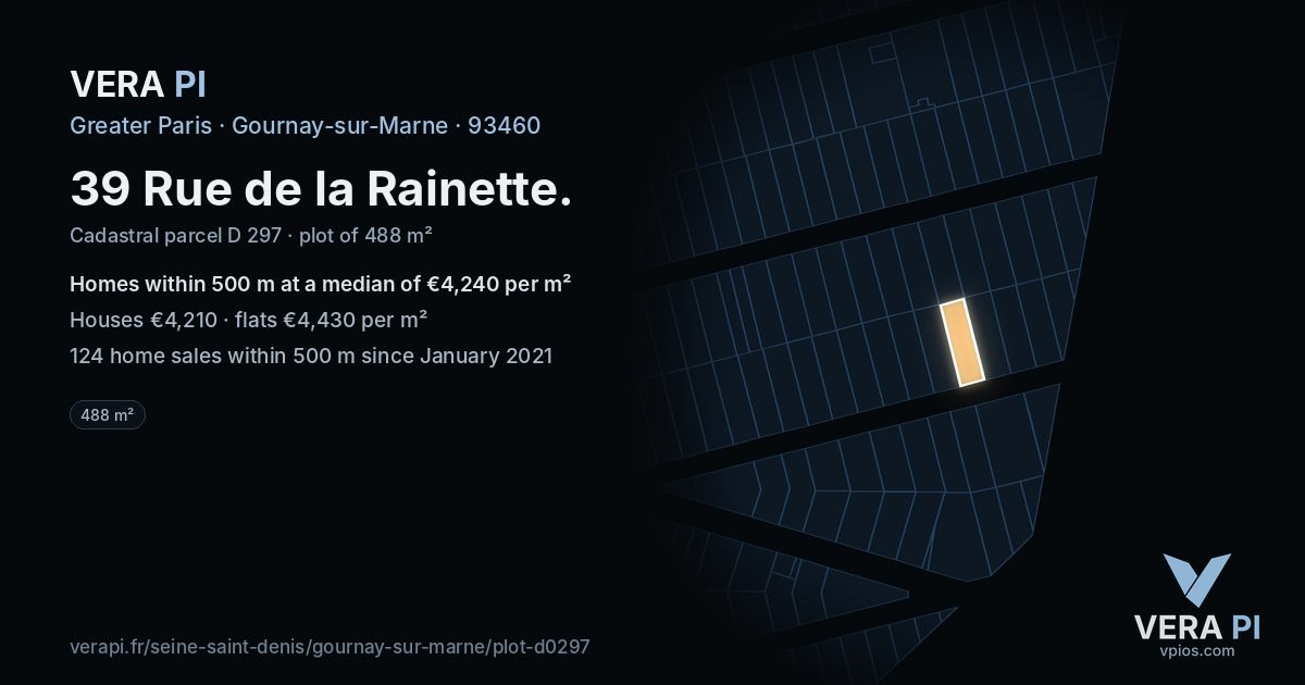 39 Rue de la Rainette, Gournay-sur-Marne at night – the plot lit, the parcels around coloured by the prices near them