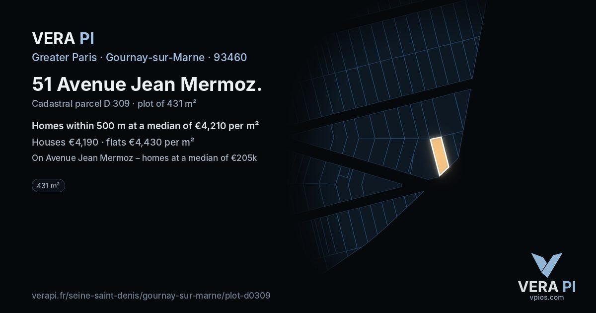 51 Avenue Jean Mermoz, Gournay-sur-Marne at night – the plot lit, the parcels around coloured by the prices near them
