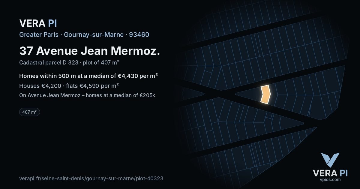 37 Avenue Jean Mermoz, Gournay-sur-Marne at night – the plot lit, the parcels around coloured by the prices near them