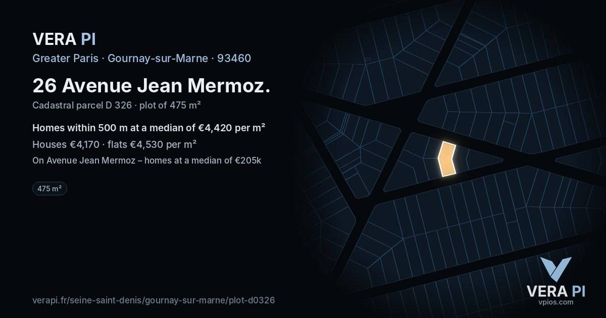 26 Avenue Jean Mermoz, Gournay-sur-Marne at night – the plot lit, the parcels around coloured by the prices near them