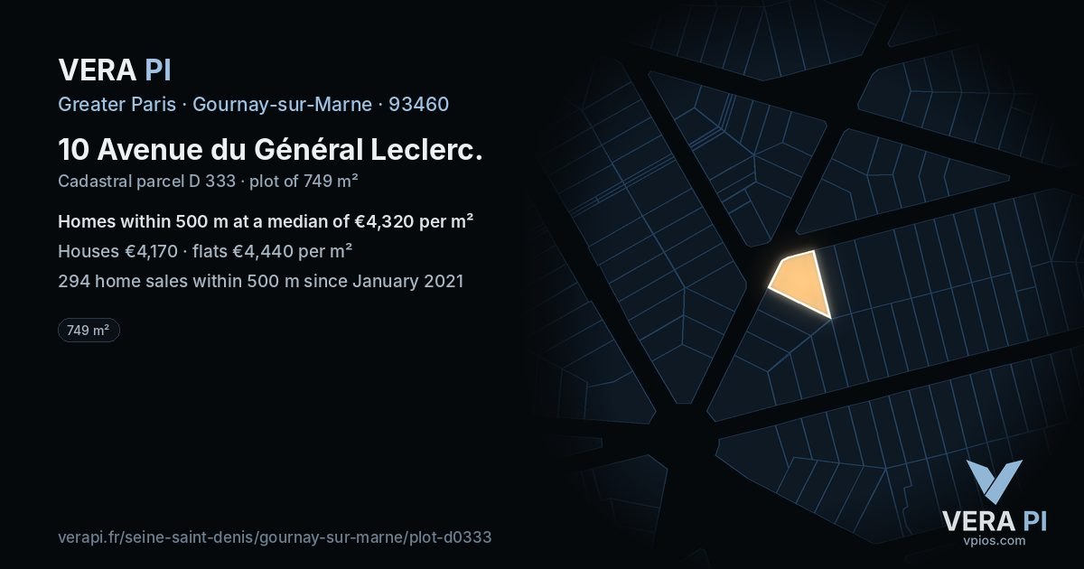 10 Avenue du Général Leclerc, Gournay-sur-Marne at night – the plot lit, the parcels around coloured by the prices near them
