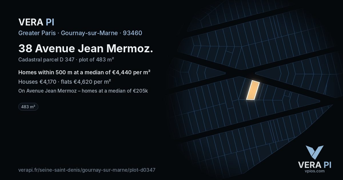 38 Avenue Jean Mermoz, Gournay-sur-Marne at night – the plot lit, the parcels around coloured by the prices near them