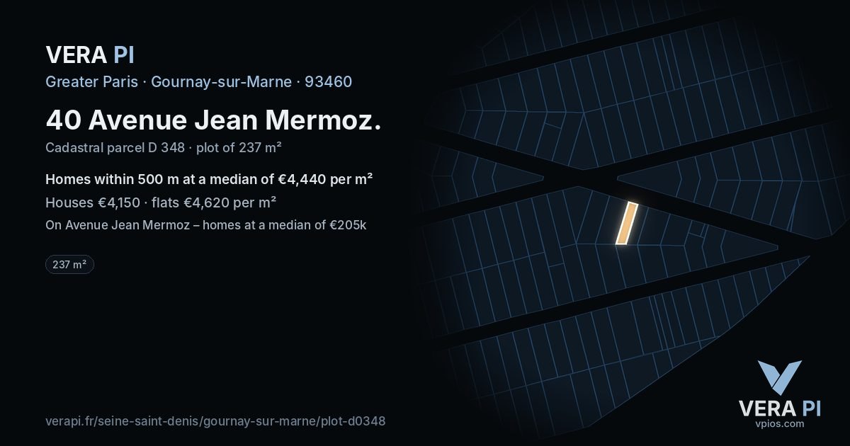 40 Avenue Jean Mermoz, Gournay-sur-Marne at night – the plot lit, the parcels around coloured by the prices near them