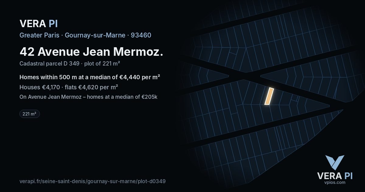 42 Avenue Jean Mermoz, Gournay-sur-Marne at night – the plot lit, the parcels around coloured by the prices near them