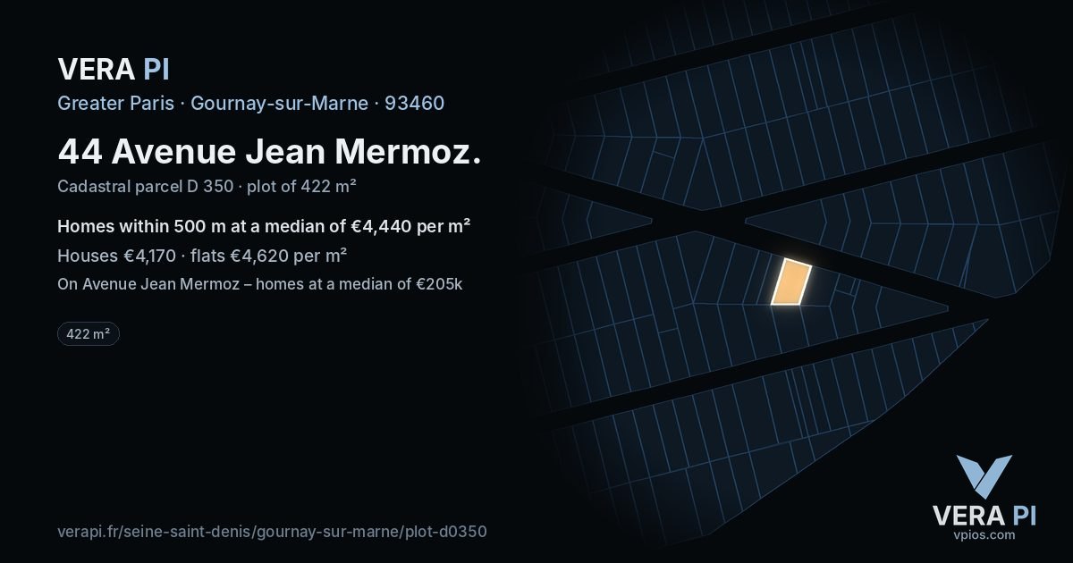 44 Avenue Jean Mermoz, Gournay-sur-Marne at night – the plot lit, the parcels around coloured by the prices near them