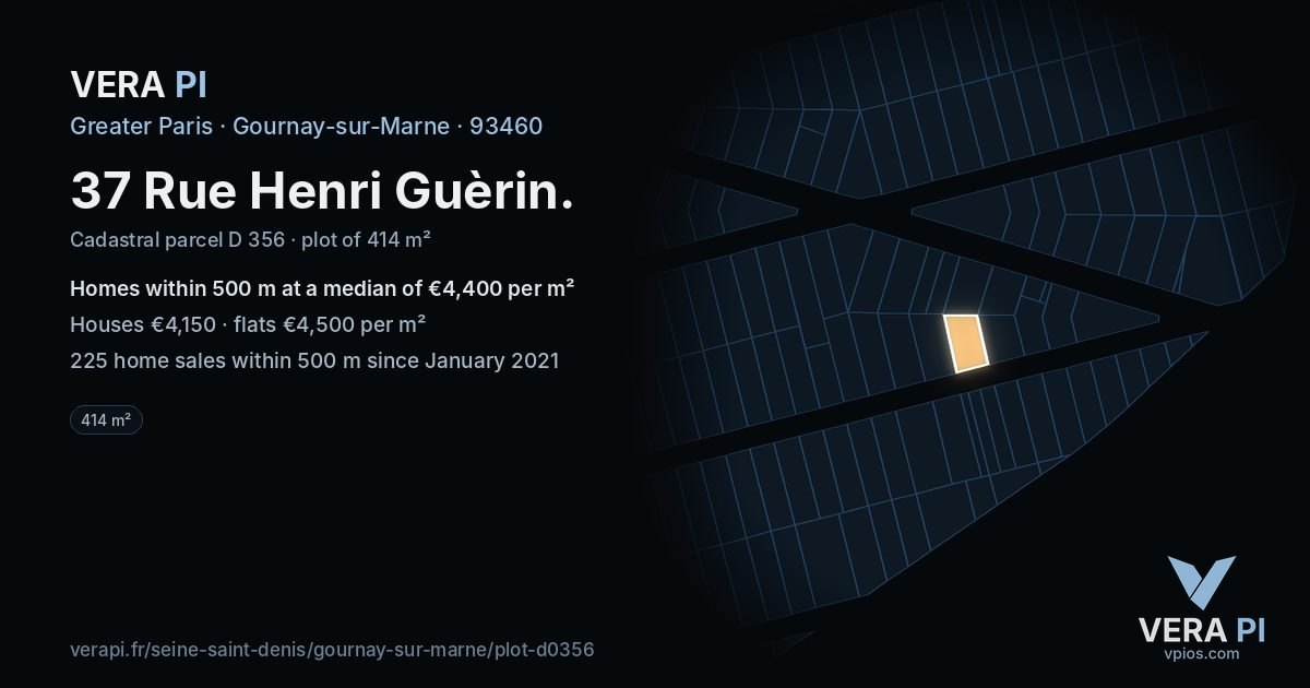 37 Rue Henri Guèrin, Gournay-sur-Marne at night – the plot lit, the parcels around coloured by the prices near them