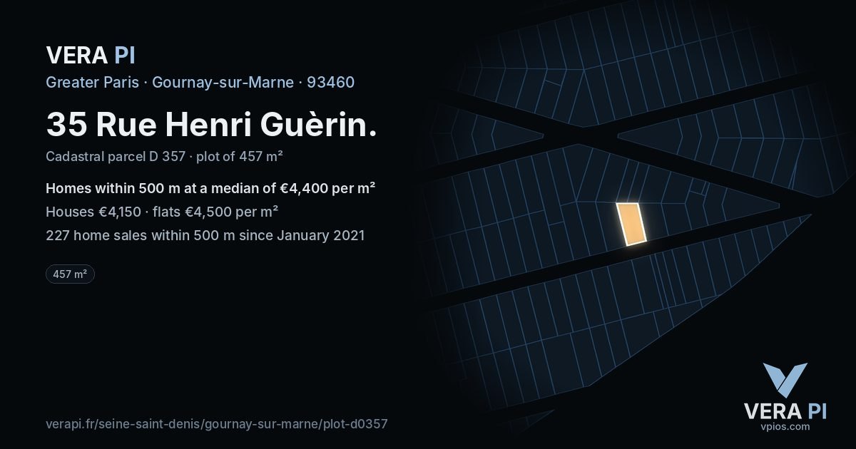 35 Rue Henri Guèrin, Gournay-sur-Marne at night – the plot lit, the parcels around coloured by the prices near them