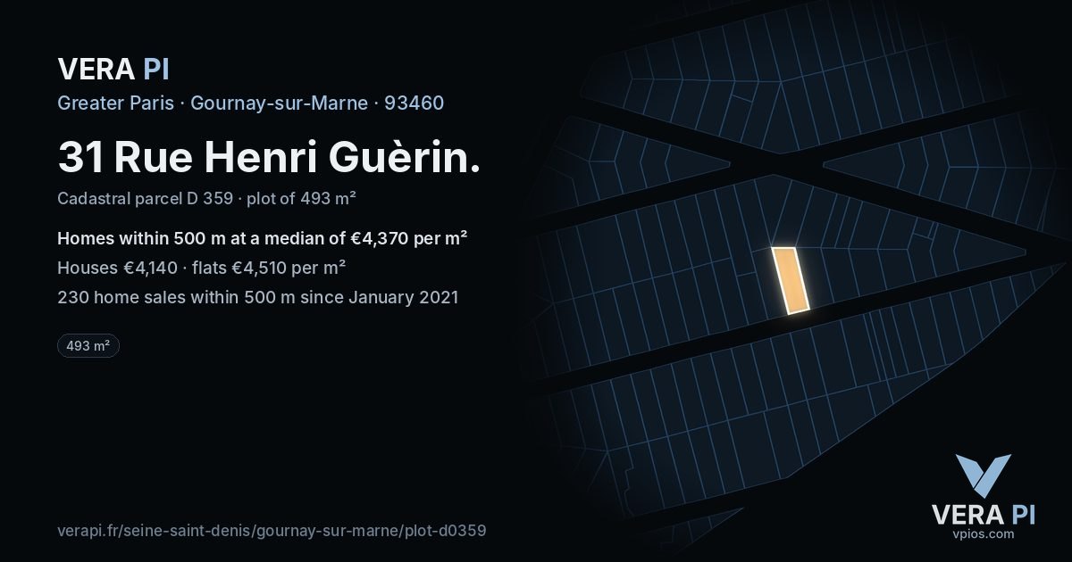 31 Rue Henri Guèrin, Gournay-sur-Marne at night – the plot lit, the parcels around coloured by the prices near them