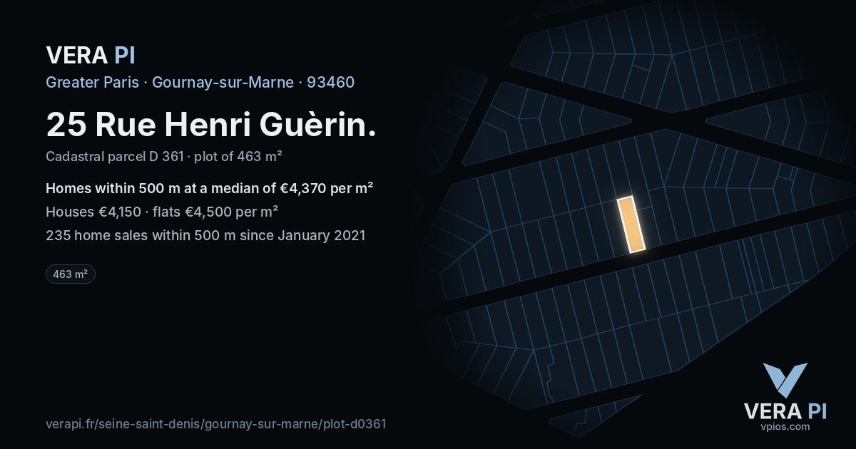 25 Rue Henri Guèrin, Gournay-sur-Marne at night – the plot lit, the parcels around coloured by the prices near them