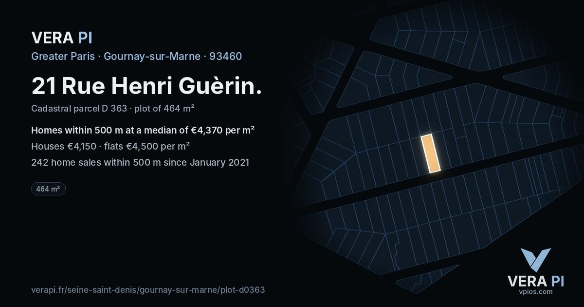 21 Rue Henri Guèrin, Gournay-sur-Marne at night – the plot lit, the parcels around coloured by the prices near them