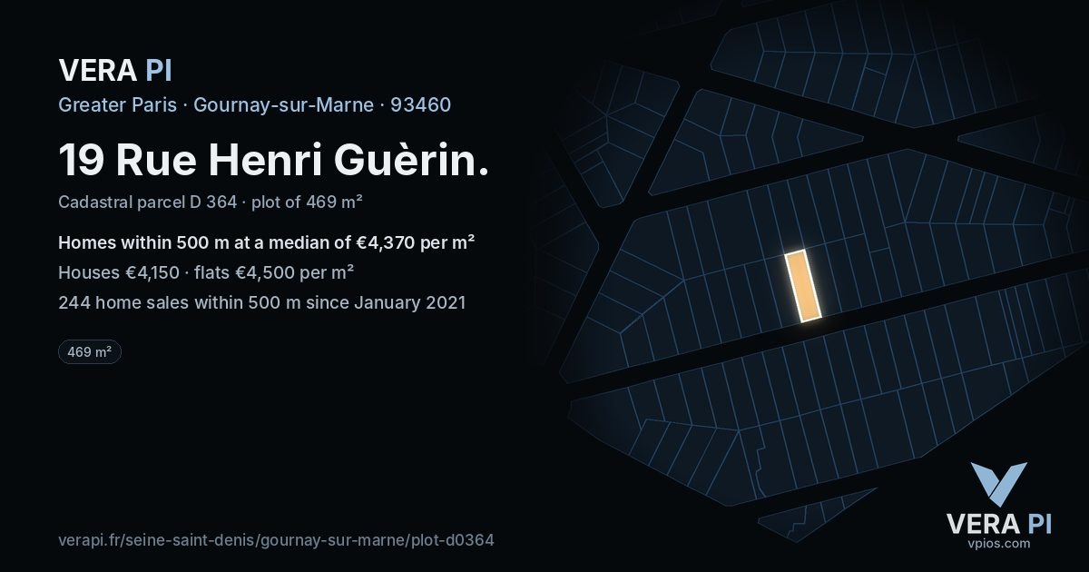 19 Rue Henri Guèrin, Gournay-sur-Marne at night – the plot lit, the parcels around coloured by the prices near them