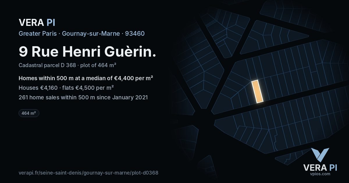 9 Rue Henri Guèrin, Gournay-sur-Marne at night – the plot lit, the parcels around coloured by the prices near them