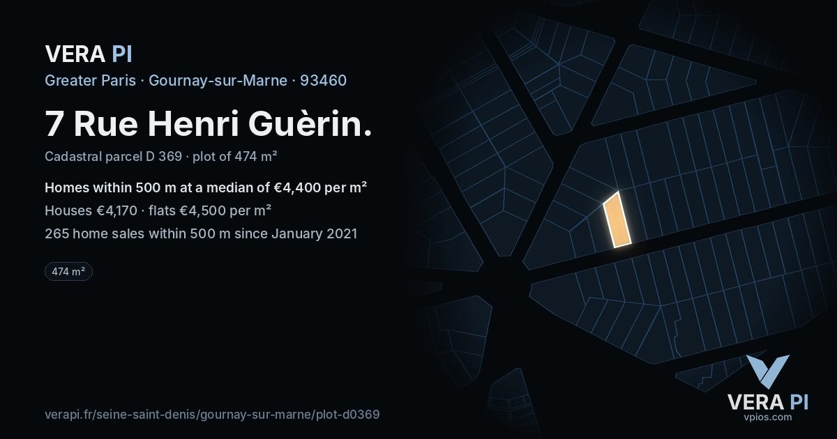 7 Rue Henri Guèrin, Gournay-sur-Marne at night – the plot lit, the parcels around coloured by the prices near them