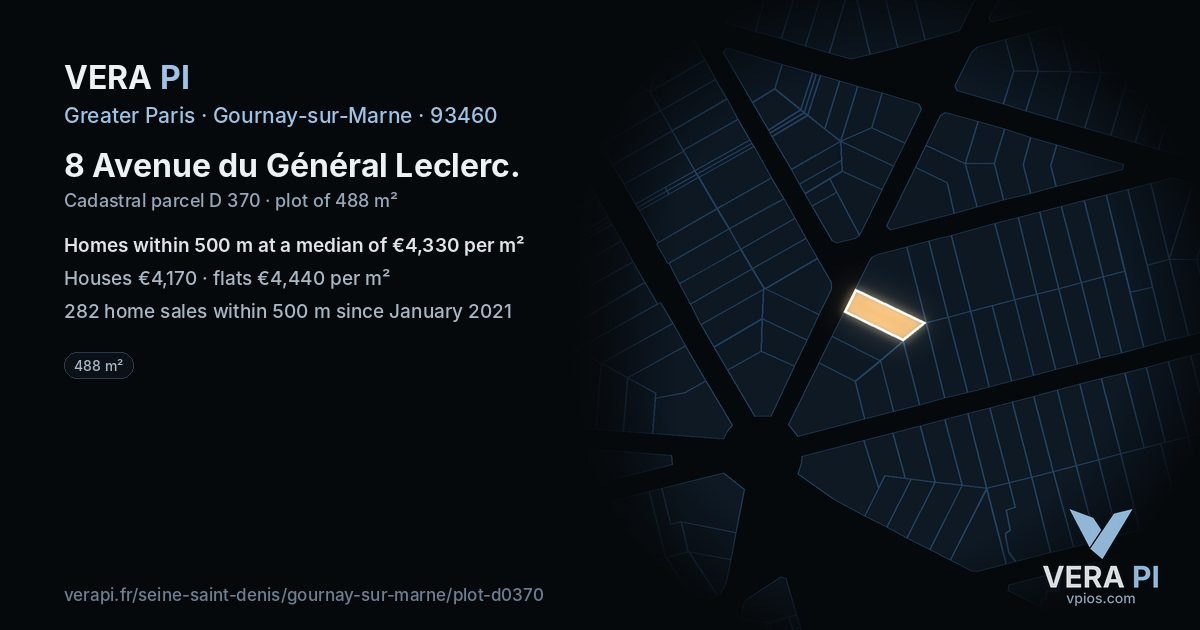 8 Avenue du Général Leclerc, Gournay-sur-Marne at night – the plot lit, the parcels around coloured by the prices near them