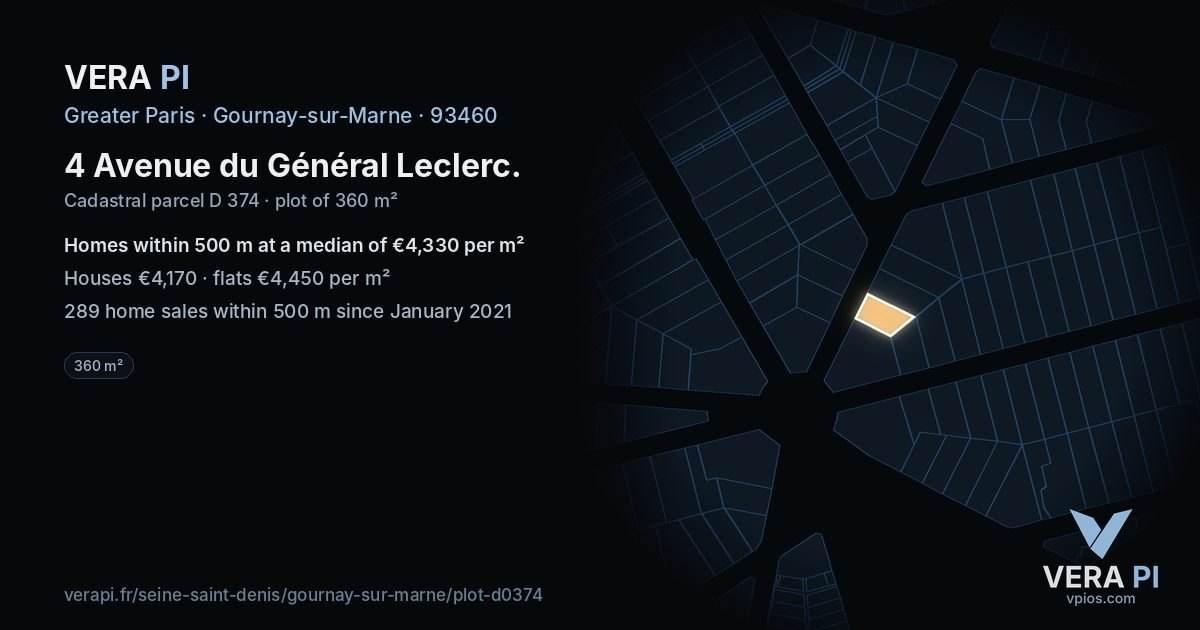 4 Avenue du Général Leclerc, Gournay-sur-Marne at night – the plot lit, the parcels around coloured by the prices near them