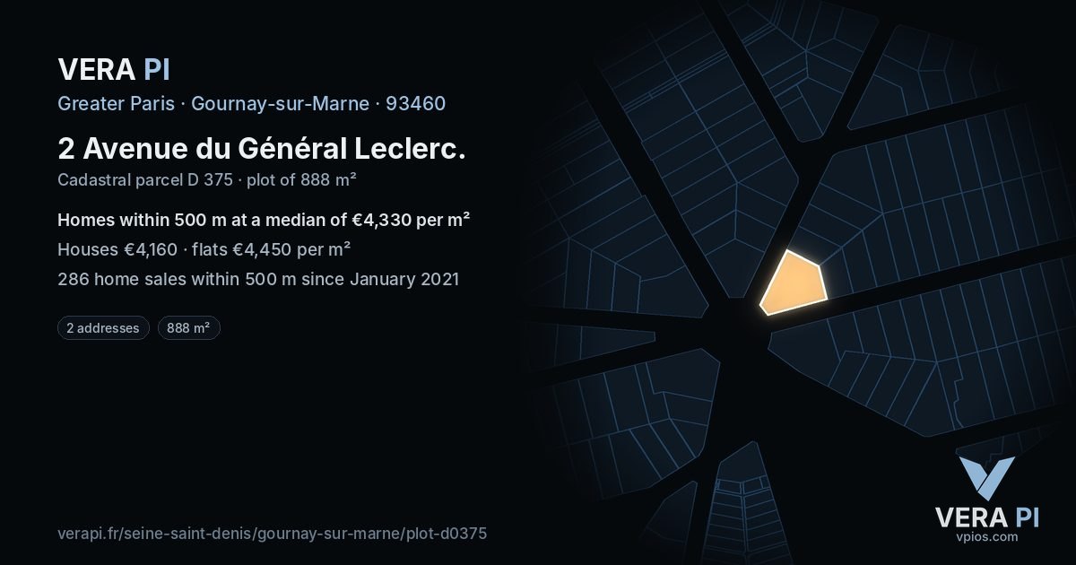 2 Avenue du Général Leclerc, Gournay-sur-Marne at night – the plot lit, the parcels around coloured by the prices near them