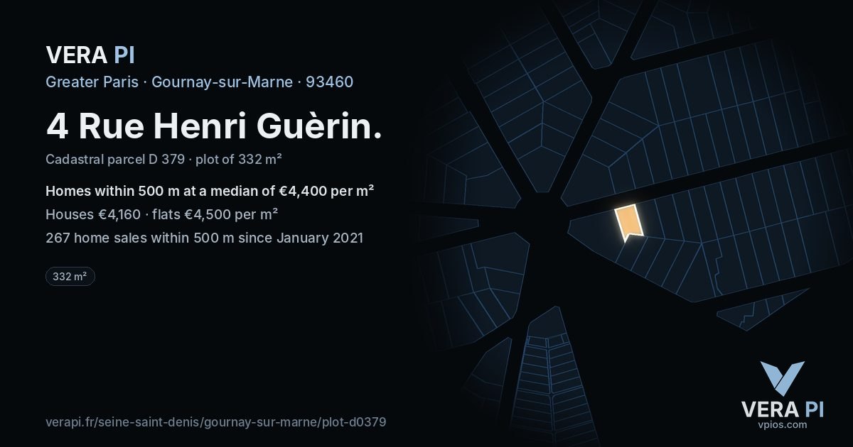 4 Rue Henri Guèrin, Gournay-sur-Marne at night – the plot lit, the parcels around coloured by the prices near them