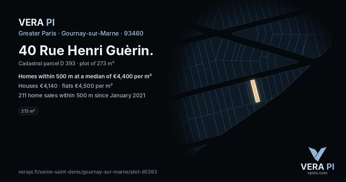 40 Rue Henri Guèrin, Gournay-sur-Marne at night – the plot lit, the parcels around coloured by the prices near them