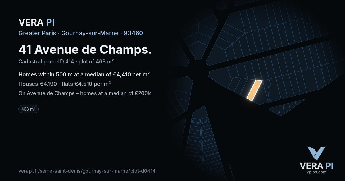41 Avenue de Champs, Gournay-sur-Marne at night – the plot lit, the parcels around coloured by the prices near them