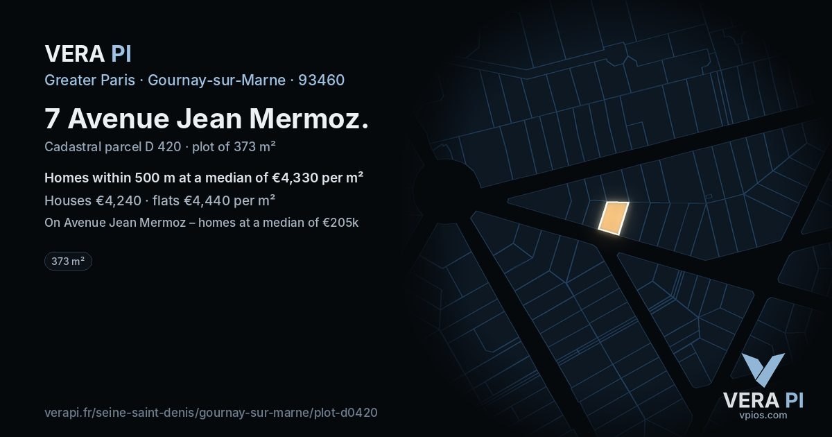 7 Avenue Jean Mermoz, Gournay-sur-Marne at night – the plot lit, the parcels around coloured by the prices near them