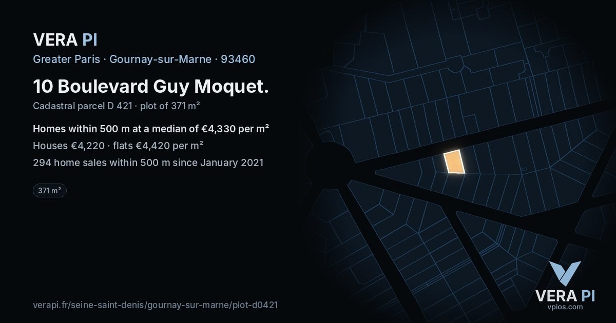 10 Boulevard Guy Moquet, Gournay-sur-Marne at night – the plot lit, the parcels around coloured by the prices near them